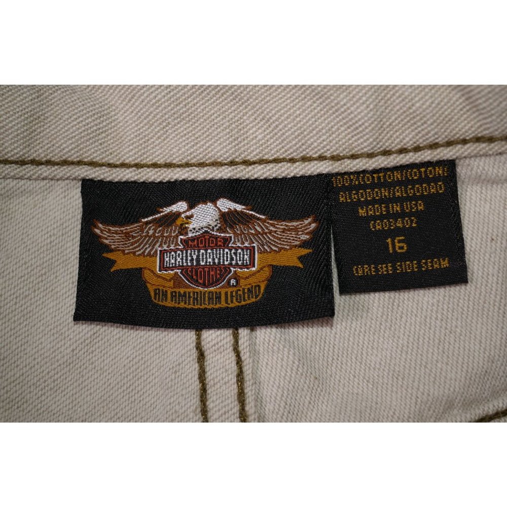 Womens Harley Davidson Light Tan Denim Shorts Y2K Size 16 Pocket Embroidered - Picture 7 of 8